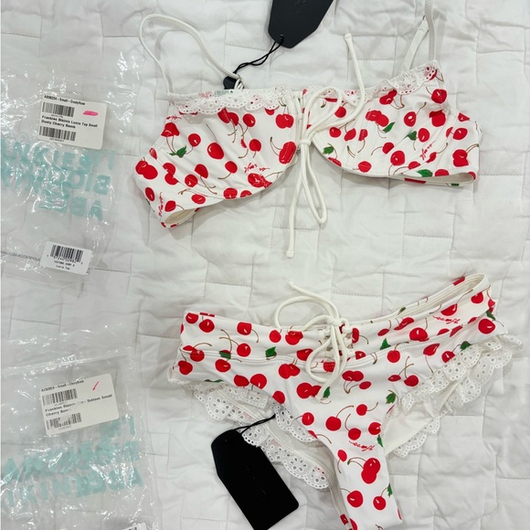 Frankie's Bikinis Cherry Print Bikini - White and Red - Picture 1 of 7